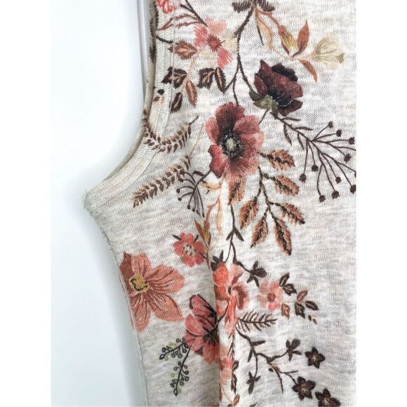 Unbranded Boho Heather Beige Floral Tunic Tank Ruffle Bottom - Picture 5 of 8